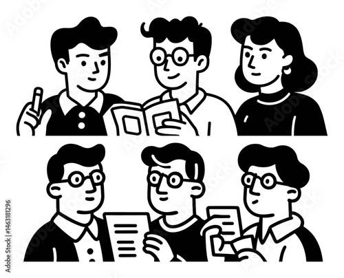 Group of Friends Engaged in Discussion and Reading Together