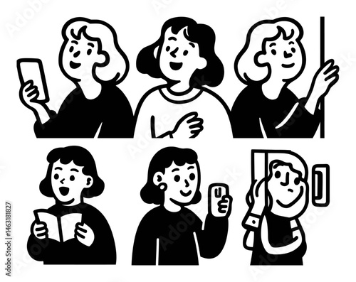 Playful Cartoon Doodle Illustrations of Women Engaging with Technology