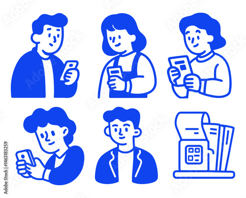 Cartoon Doodle Characters Holding Phones and Taking Snapshots