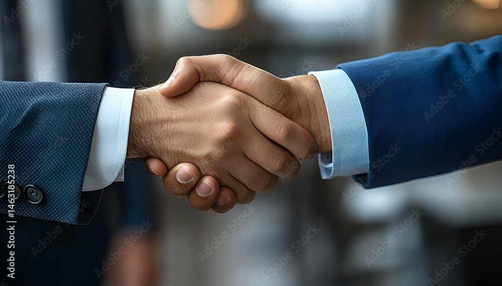 Close-up of a Handshake Between Two Businessmen in Suits Close-up of a Handshake Between Two Businessmen in Suits