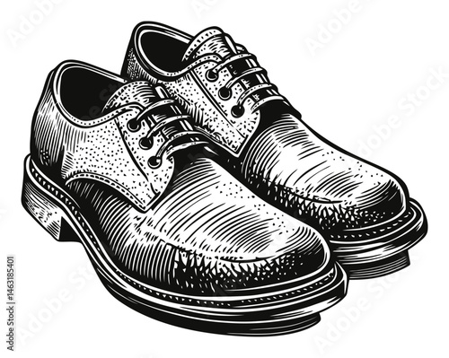 Classic Black and White Engraving of Elegant Dress Shoes