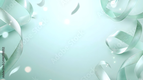 Pastel birthday celebration with confetti and balloons in mint green party background