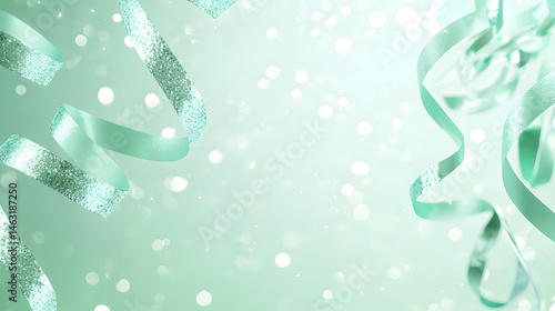 Pastel birthday celebration with confetti and balloons mint green party background festive environment joyful concept