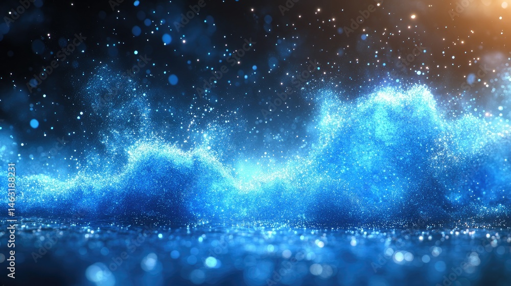 A vibrant, sparkling wave of blue water with shimmering light effects. A vibrant, sparkling wave of blue water with shimmering light effects.
