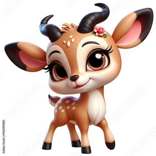 Cute 3d Gazelle isolated on white background