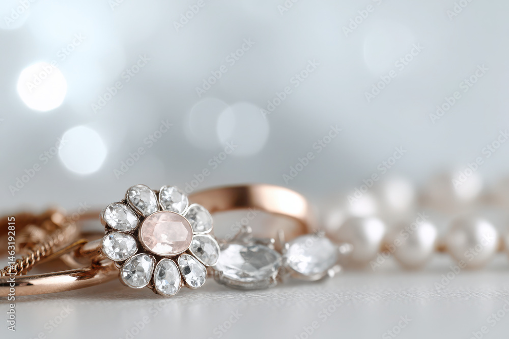collection of exquisite antique jewelry displayed elegantly on soft light background collection of exquisite antique jewelry displayed elegantly on soft light background