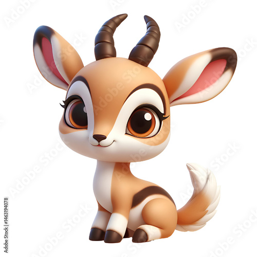 Cute 3d Gazelle isolated on white background