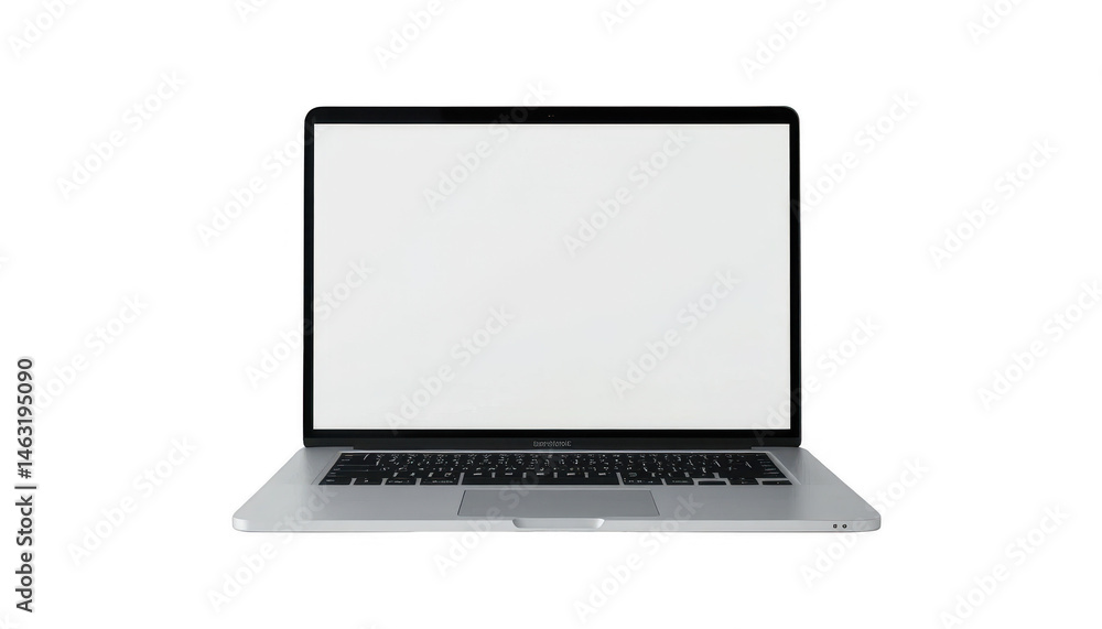 A Sleek Silver Laptop with a Blank White Screen Ready for Your Design or Content A Sleek Silver Laptop with a Blank White Screen Ready for Your Design or Content