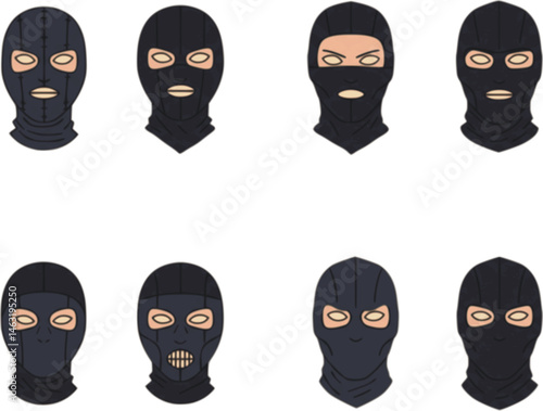 set of terrorist mask, vector illustration. flat style, front
