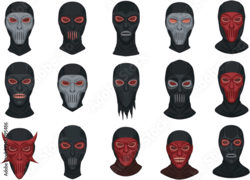 set of terrorist mask, vector illustration. flat style, front
