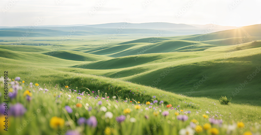 Fototapeta premium meadow with flower in mountains