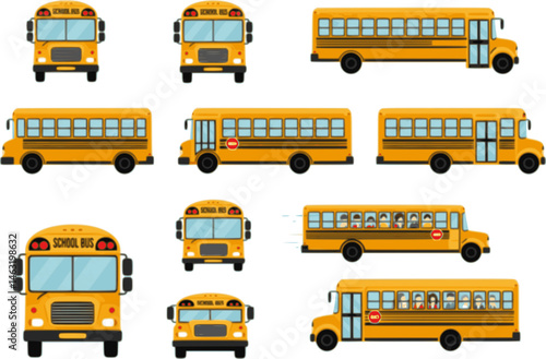 set of Yellow school bus vector illustration flat style front
