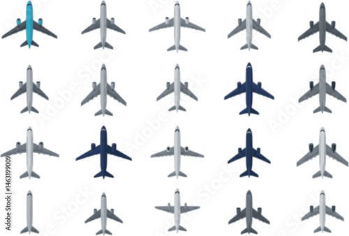set of passenger plane vector illustration flat style front
