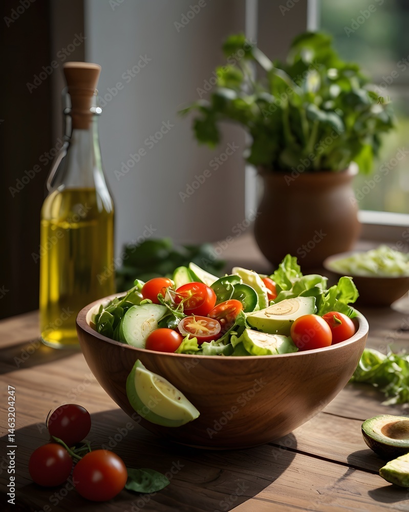Fresh green salad with red tomatoes and feta is a healthy vegetarian meal Fresh green salad with red tomatoes and feta is a healthy vegetarian meal