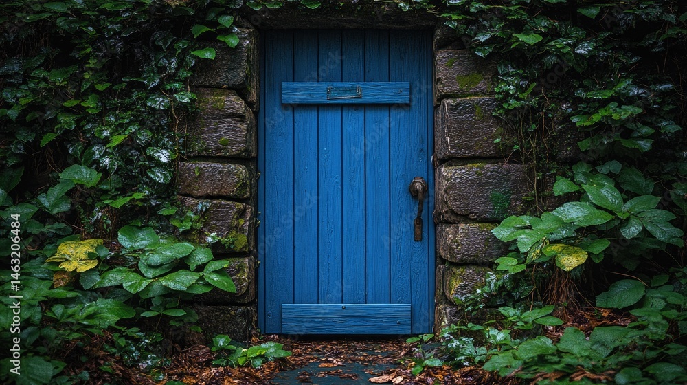 Hidden Blue Door in Stone Wall Hidden Blue Door in Stone Wall