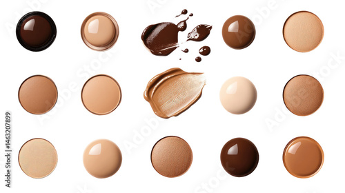 Realistic Set of Beige and Brown Foundation Shades on Transparent Background

