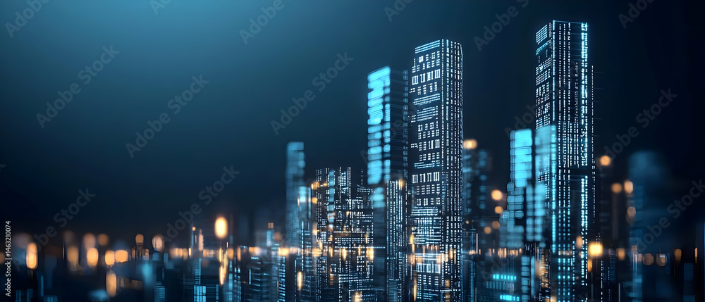 Obraz premium Futuristic Glowing Cityscape At Night