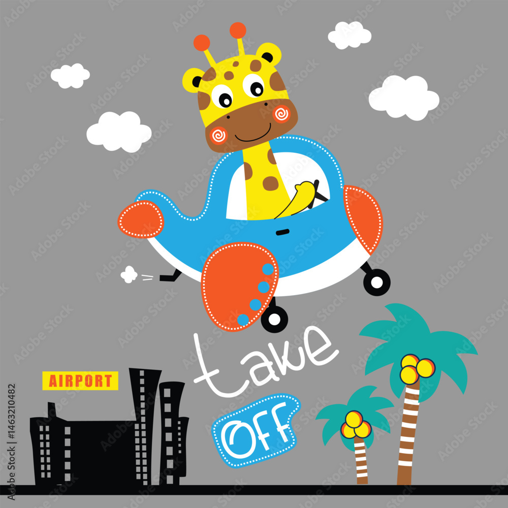 Giraffe flying an airplane with Giraffe flying an airplane with