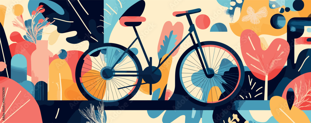 Fototapeta premium Vibrant abstract bicycle and nature motif in a colorful modern art style.