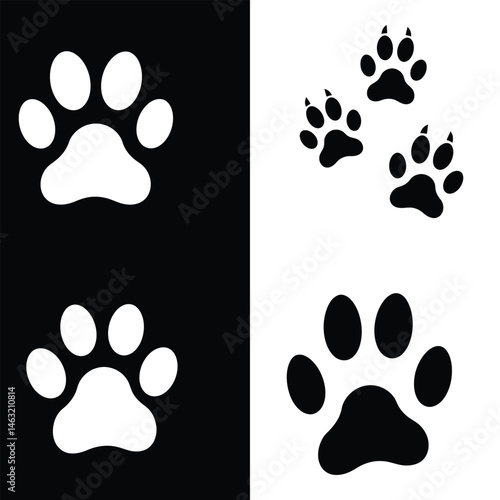 Black and White Paw Print Clipart – Pet Footprint Symbol Set
