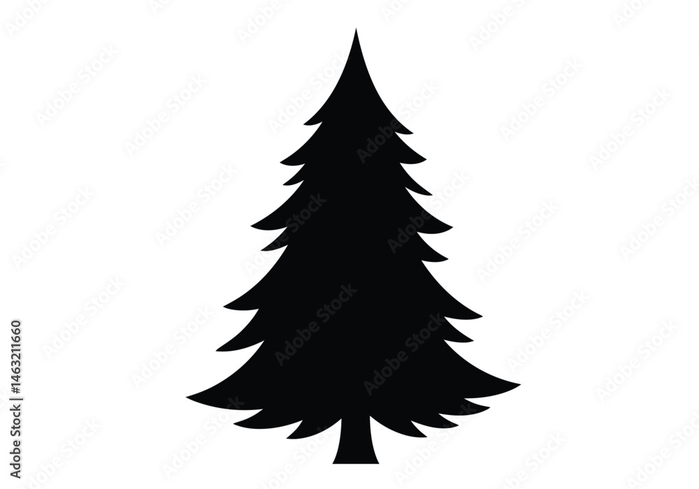 Obraz premium Christmas tree silhouette. This image features a black silhouette of a decorated evergreen tree, symbolizing the holiday spirit and festive celebrations. Vector clipart illustration design.