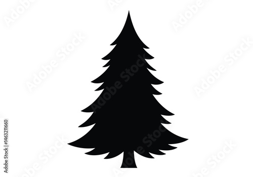 Christmas tree silhouette. This image features a black silhouette of a decorated evergreen tree, symbolizing the holiday spirit and festive celebrations. Vector clipart illustration design.