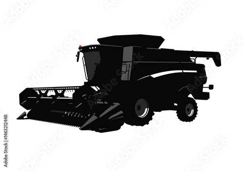 Combine harvester silhouette. This image presents a black silhouette of a combine harvester, a powerful agricultural machine used for harvesting crops efficiently. Vector clipart illustration design.
