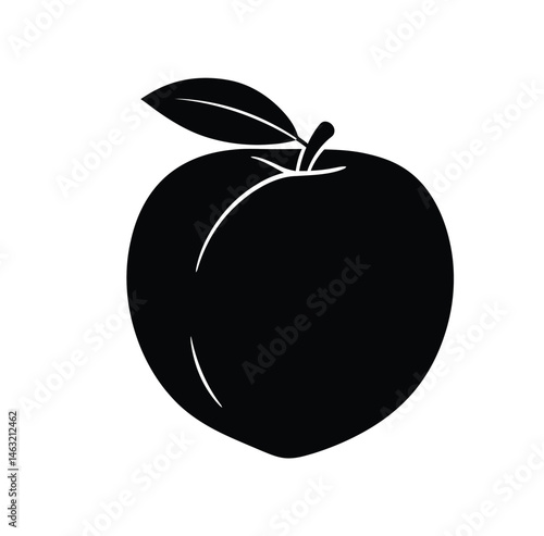 Peach silhouette. This image showcases a black silhouette of a peach with a smooth round shape, representing fresh fruit and natural botanical design. Vector clipart illustration design.
