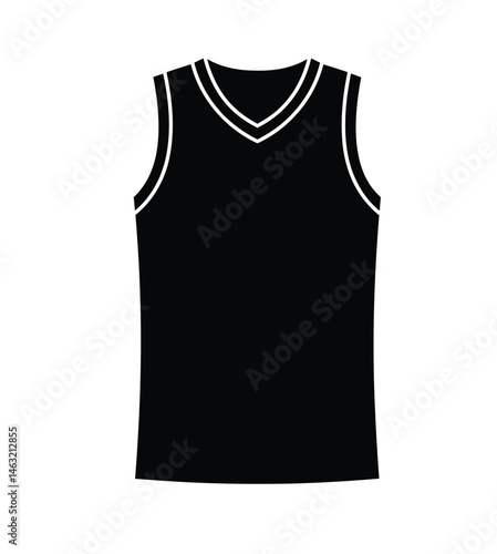 Basketball jersey silhouette. This image shows a black and white silhouette of a basketball jersey. Vector clipart illustration design.