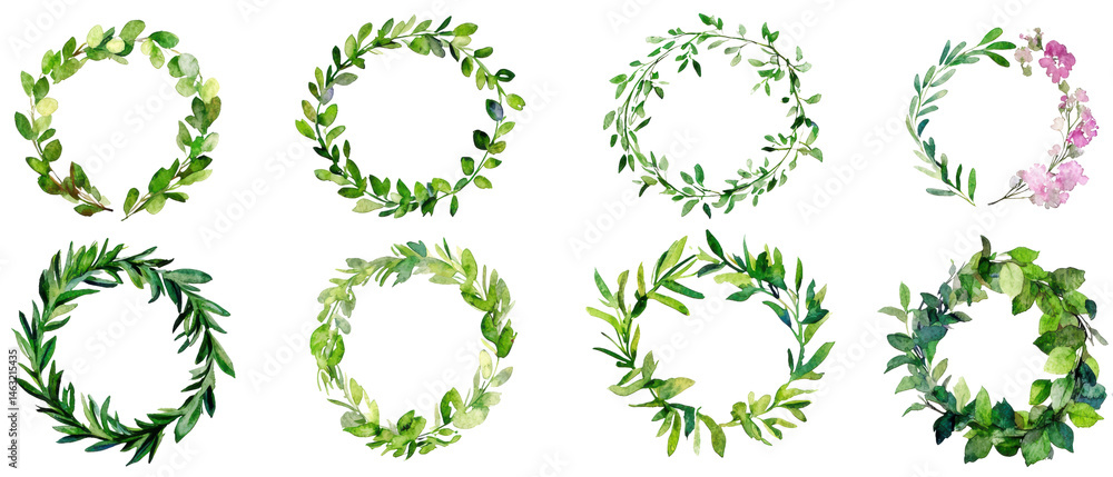 Various decorative foliage wreaths design.