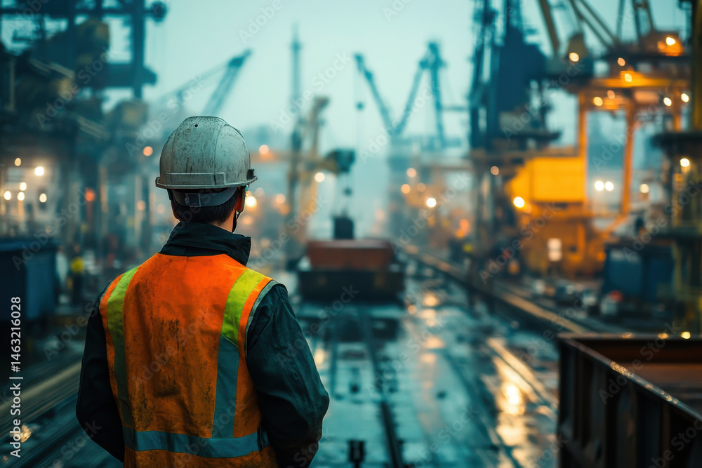 Man in hard hat and vest inspecting construction site. Man in hard hat and vest inspecting construction site.