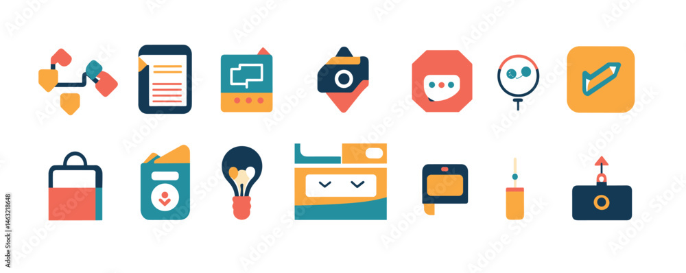 Colorful app icons collection featuring technology, communication, and creativity symbols. Colorful app icons collection featuring technology, communication, and creativity symbols.