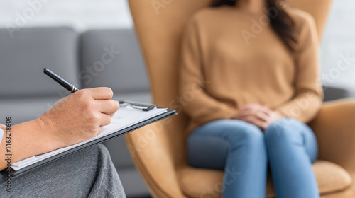 Therapist writing notes during counseling session