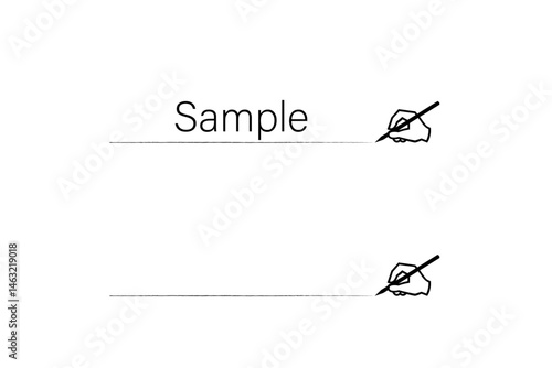 上にテキストを入力するための、手書き風の線とペン
