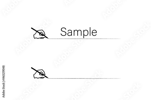 上にテキストを入力するための、手書き風の線とペン
