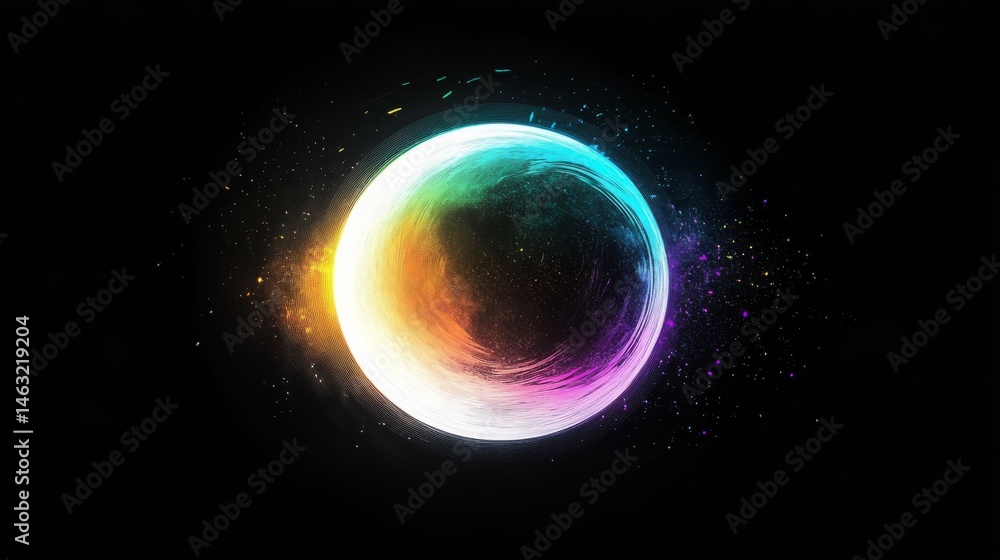 Fototapeta premium Abstract Colorful Light Ring on Black Background, futuristic, glowing