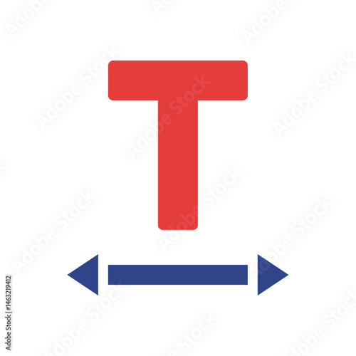 Illustration of a letter T with a bidirectional arrow emphasizing width dimensions