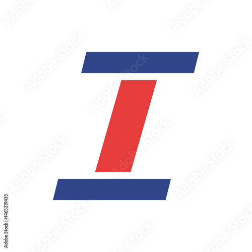 Abstract geometrical design featuring letter I with bold colors and simple shapes