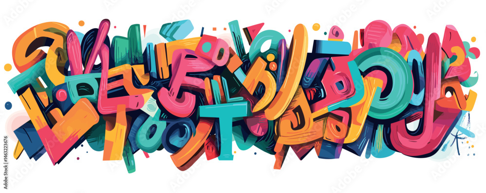 Naklejka premium Vibrant abstract graffiti with colorful shapes and dynamic patterns in urban style.