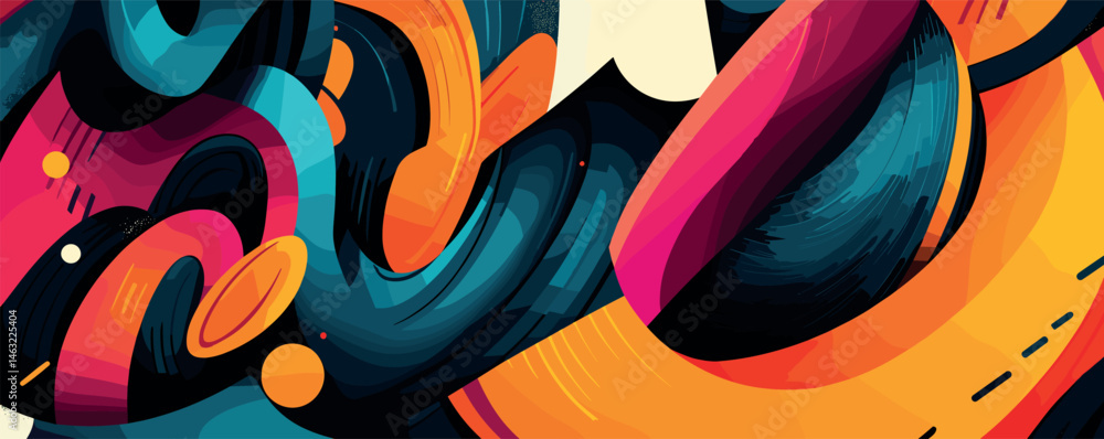 Obraz premium Colorful abstract geometric shapes with dynamic flow and vibrant patterns.