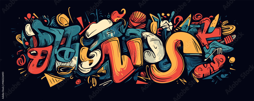 Naklejka premium Colorful abstract graffiti art with dynamic shapes and energetic design.