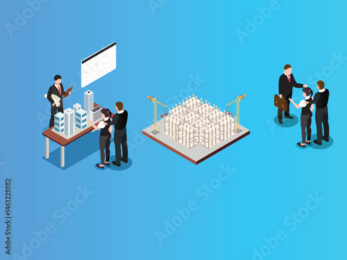 Real Estate Development and Construction Project Isometric Illustration