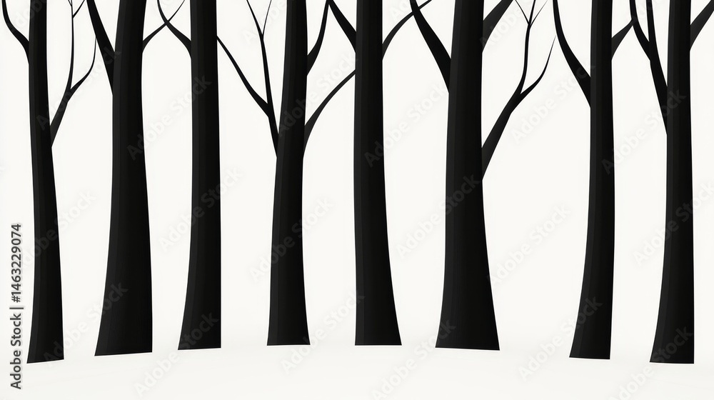 Monochrome Forest Black Trees, White Backdrop,minimalist,abstract art Monochrome Forest Black Trees, White Backdrop,minimalist,abstract art
