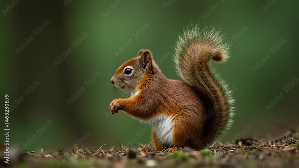Red squirrel sitting on forest floor. Red squirrel sitting on forest floor.