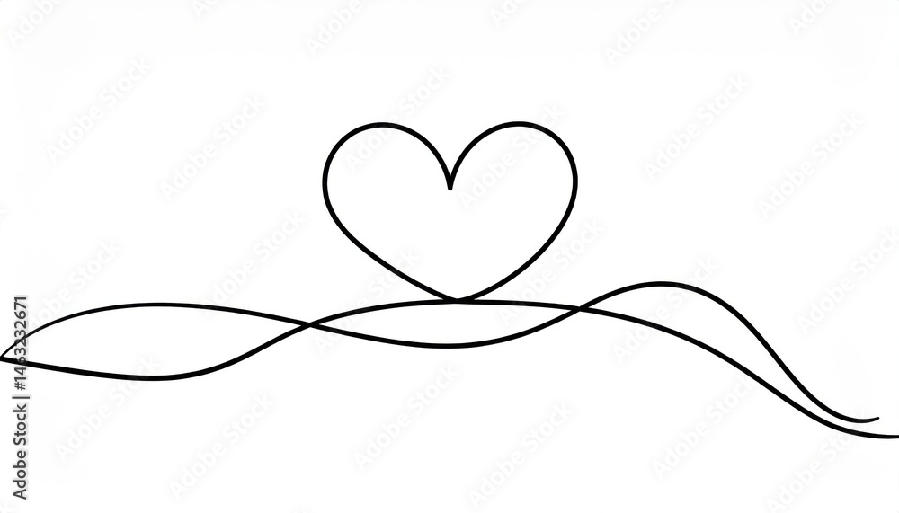 A simple, artistic outline of a heart atop a flowing line, embodying love and creativity A simple, artistic outline of a heart atop a flowing line, embodying love and creativity