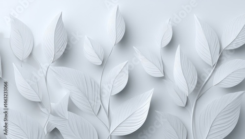 Minimalist white leaf pattern decor on wall.