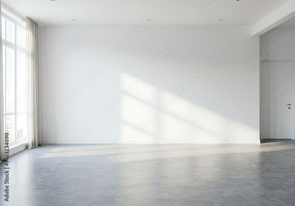 Fototapeta premium Sunlit spacious contemporary interior with minimalist design elements