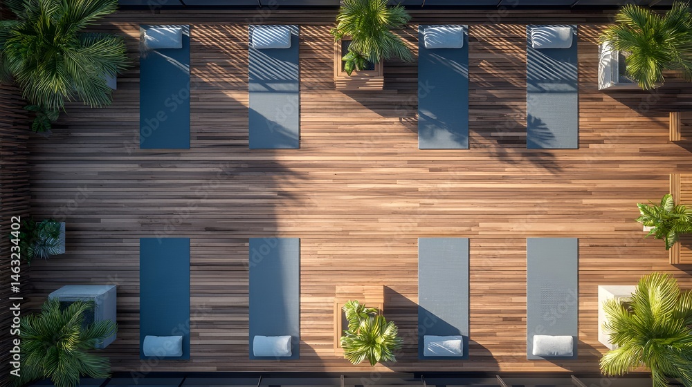 Fototapeta premium Transform Your Morning Ritual with a Completely Revamped Rooftop Yoga Terrace Featuring Smooth Minimalist Design
