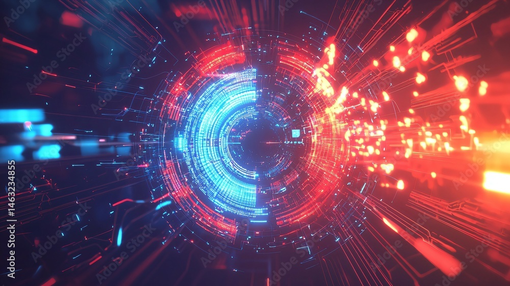 Obraz premium Futuristic cybersecurity digital technology background featuring digital shield, encrypted data streams, and abstract network connections, symbolizing advanced data protection and online security