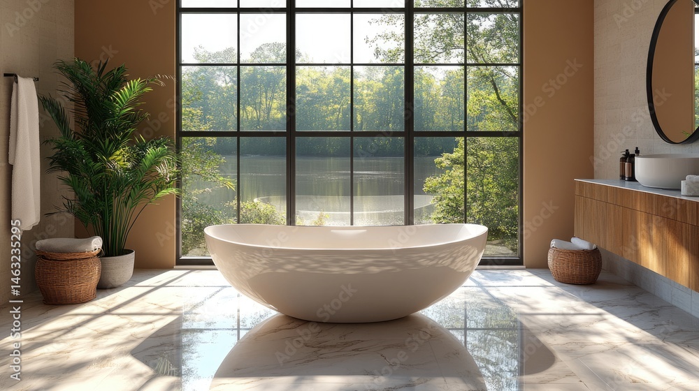 Fototapeta premium Modern bathroom with stunning views